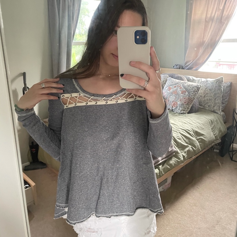 Free People striped rope detail sweater